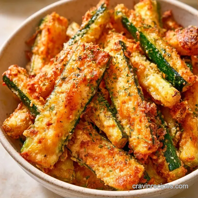 Neatly stacked zucchini rounds with a toasted parmesan crust, garnished with fresh parsley on a white ceramic plate.
