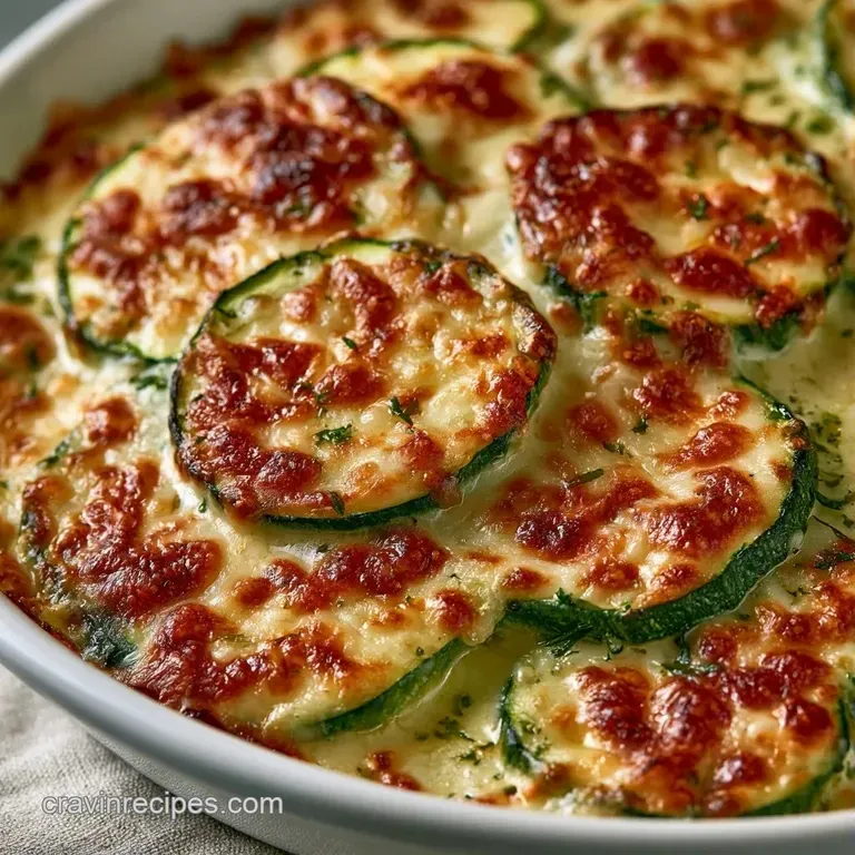 A square slice of baked vegetable casserole on a white plate, showing creamy layers and a toasted golden surface.