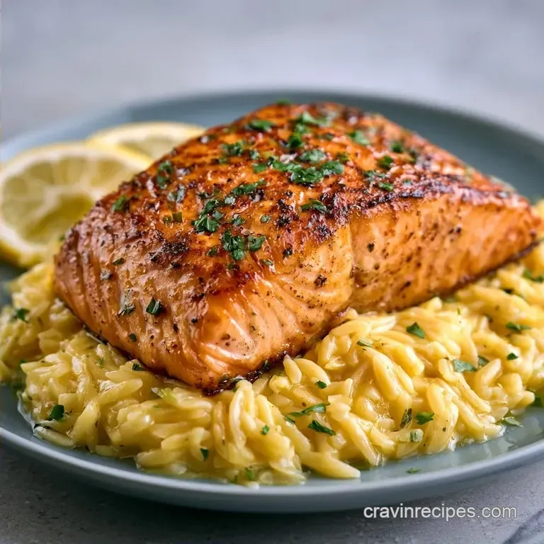One Pan Creamy Lemon Garlic Salmon Orzo