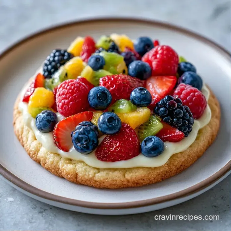 Freshly sliced dessert on a marble tray with bright berries and creamy frosting over a golden, buttery crust.