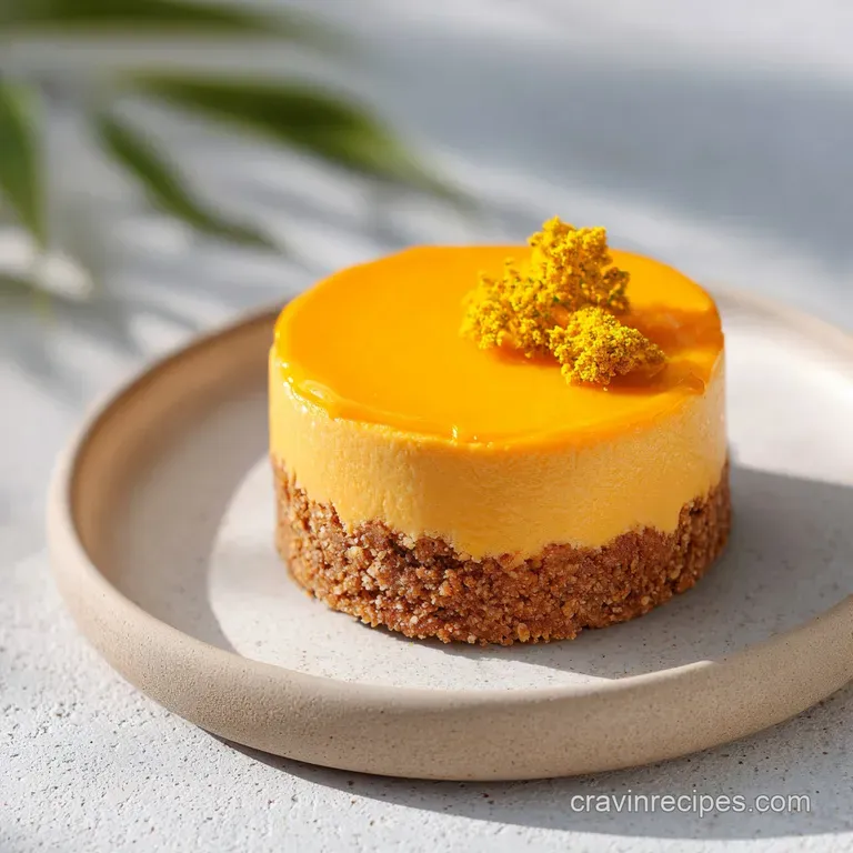 An elegant glass parfait showing layers of orange cream and crushed graham crackers topped with a fresh mint leaf.