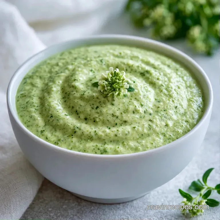 A white ceramic bowl filled with a velvety green sauce, drizzled over roasted corn and topped with crumbled cotija.