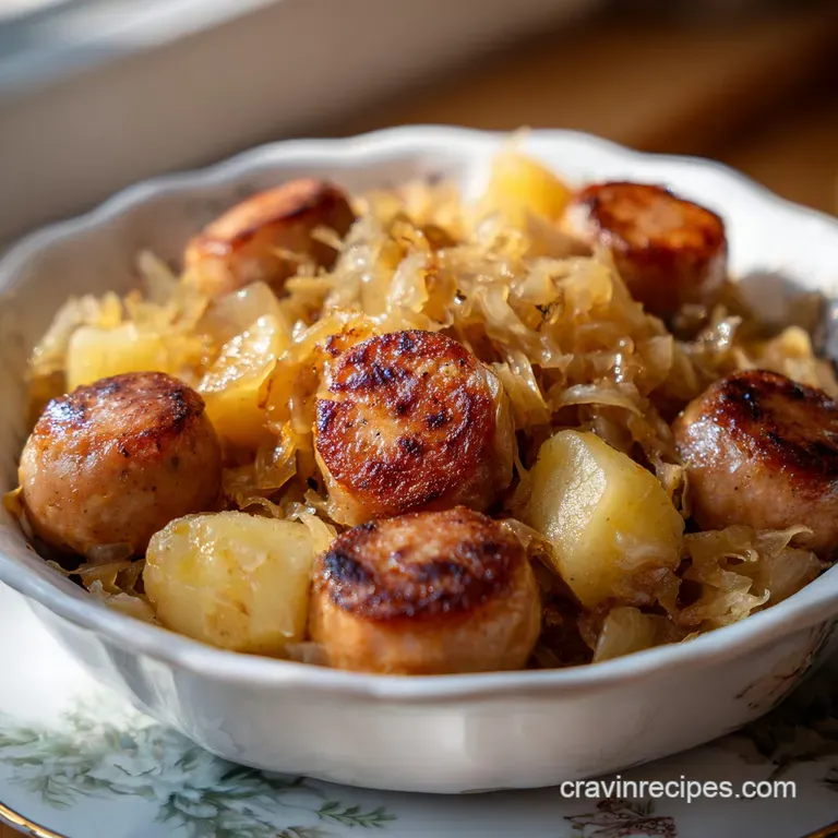 A square slice of golden potato casserole on a white ceramic plate, garnished with a sprig of fresh green parsley.