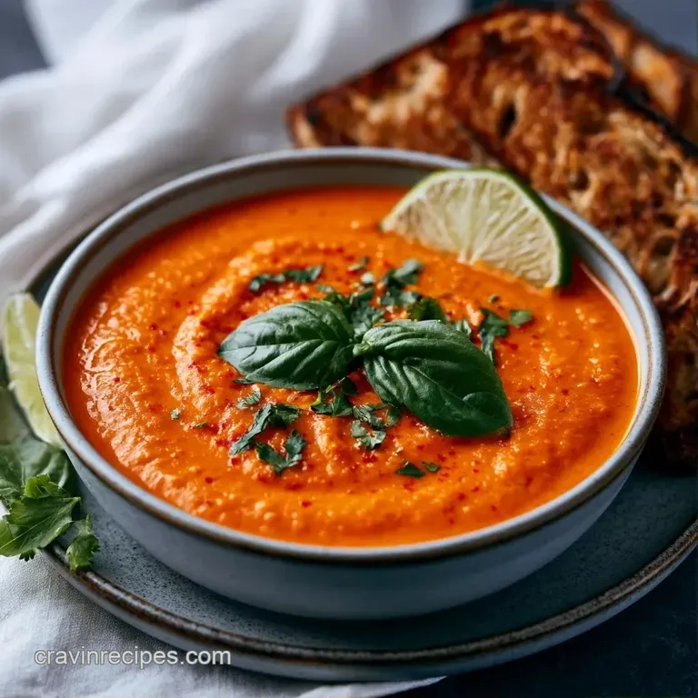 Golden curry soup in a minimalist bowl beside a fresh lime wedge and a wooden spoon on a dark stone surface.