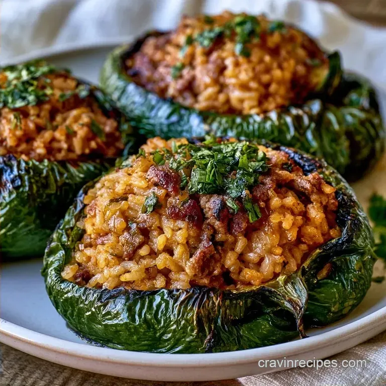 Quick Roasted Stuffed Poblano Peppers with Ground Beef