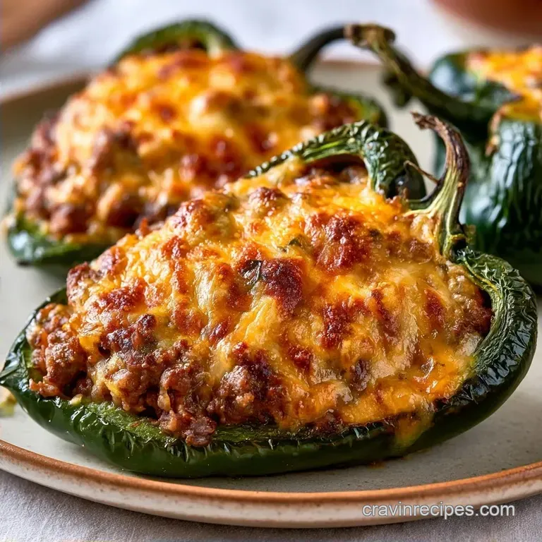 Simple Baked Poblano Peppers with Ground Beef