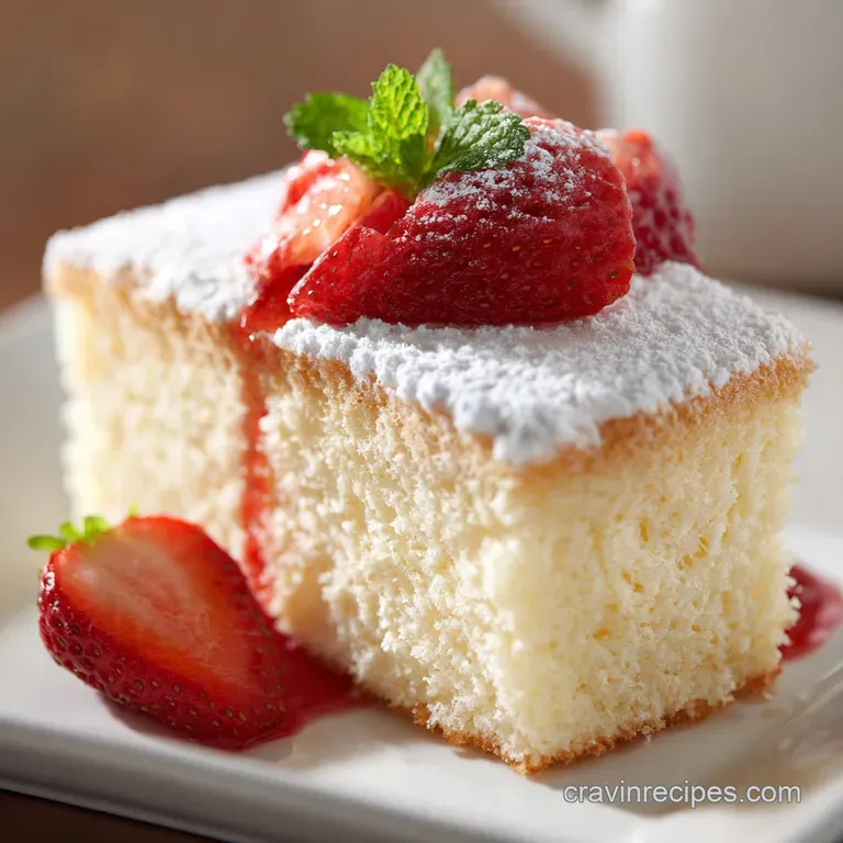 Slice of airy naked cake on a white plate, showcasing the light layers of cake, sweet cream, and scattered vibrant red ras...