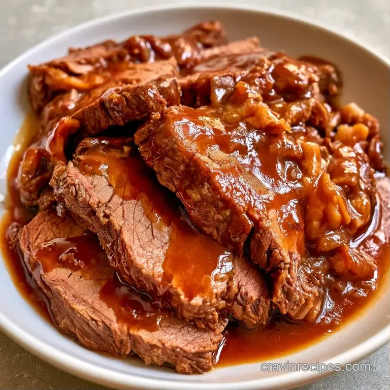 Slices of succulent brown beef resting on creamy mashed potatoes, drizzled with savory jus and topped with fresh parsley.