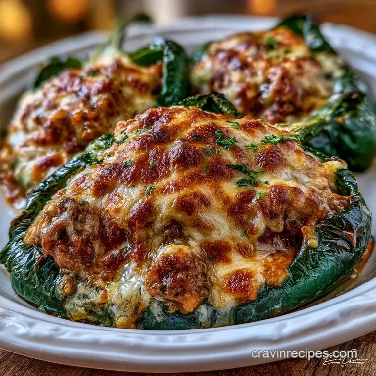 Stuffed Poblano Peppers with Ground Beef and Cheese