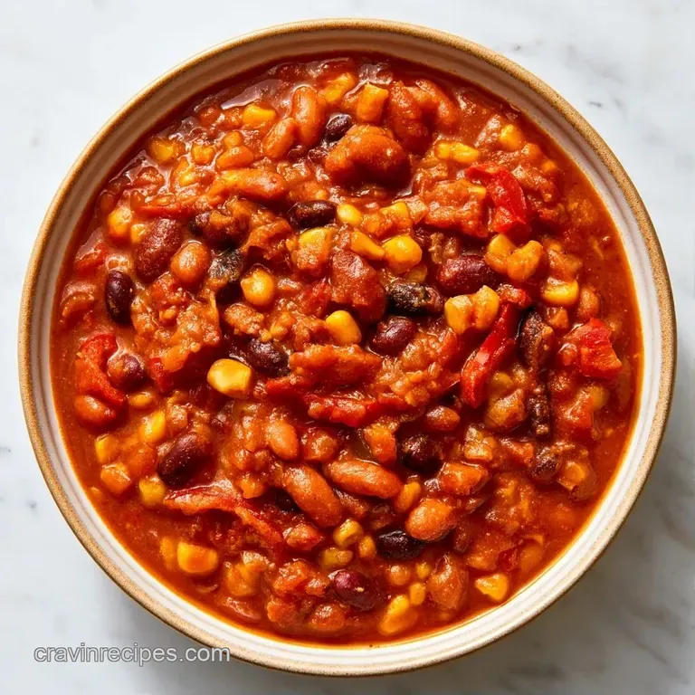 A rustic ceramic bowl of thick bean stew topped with a dollop of sour cream and a sprinkle of fresh green cilantro.