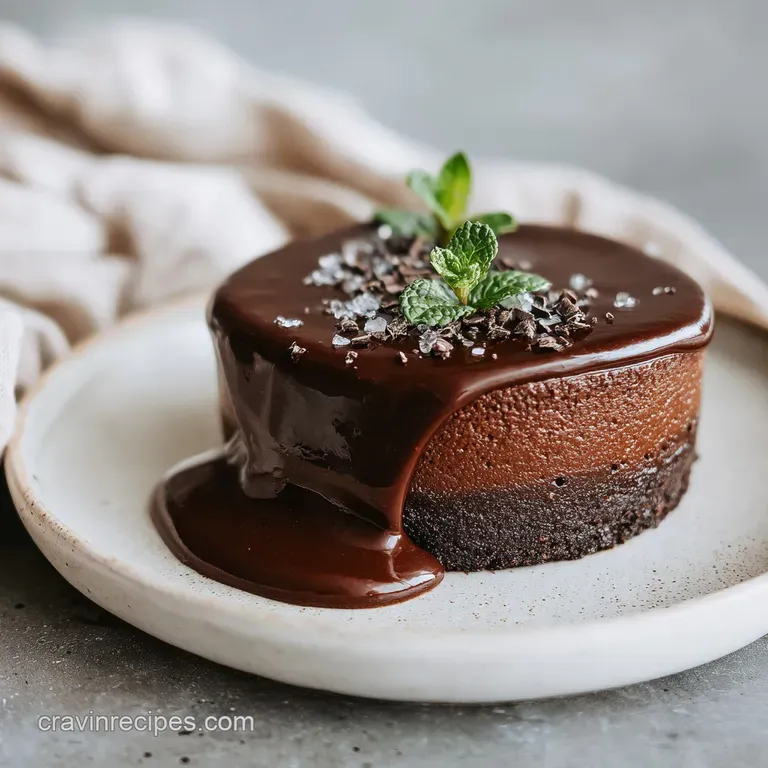 Elegant dessert plate featuring a luscious chocolate mousse atop fudgy crumbs, garnished with delicate chocolate shavings.